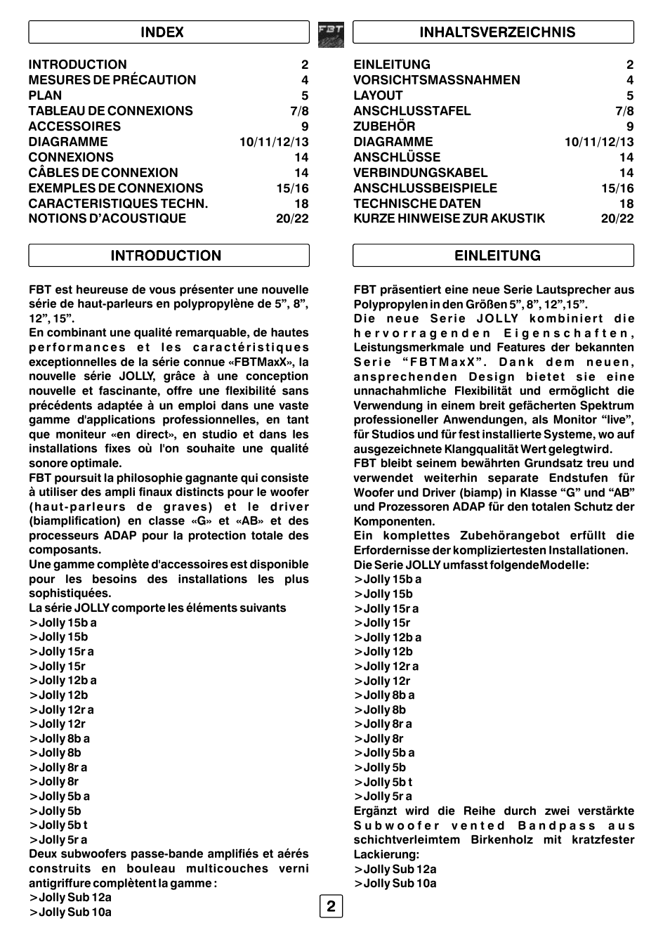 FBT JOLLY15 User Manual | Page 3 / 24