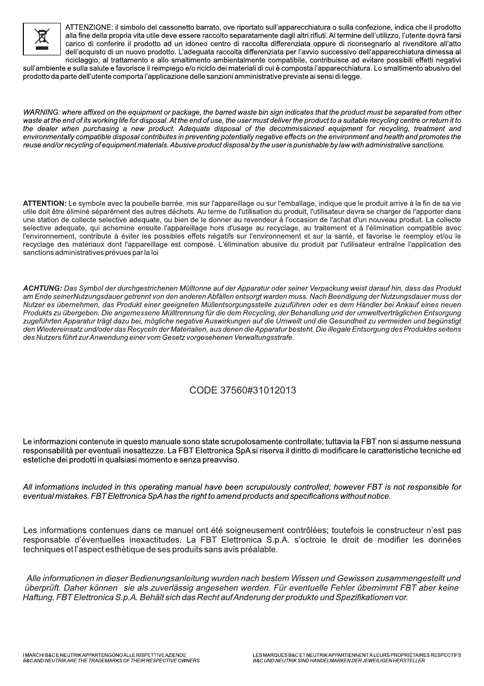 FBT CLA604 (passive) User Manual | Page 12 / 12