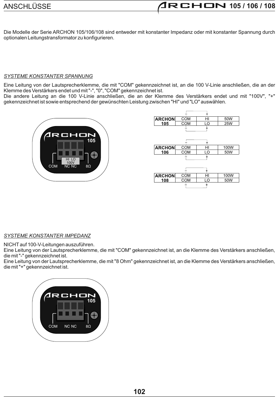 Archon, Anschlüsse | FBT Archon User Manual | Page 108 / 116