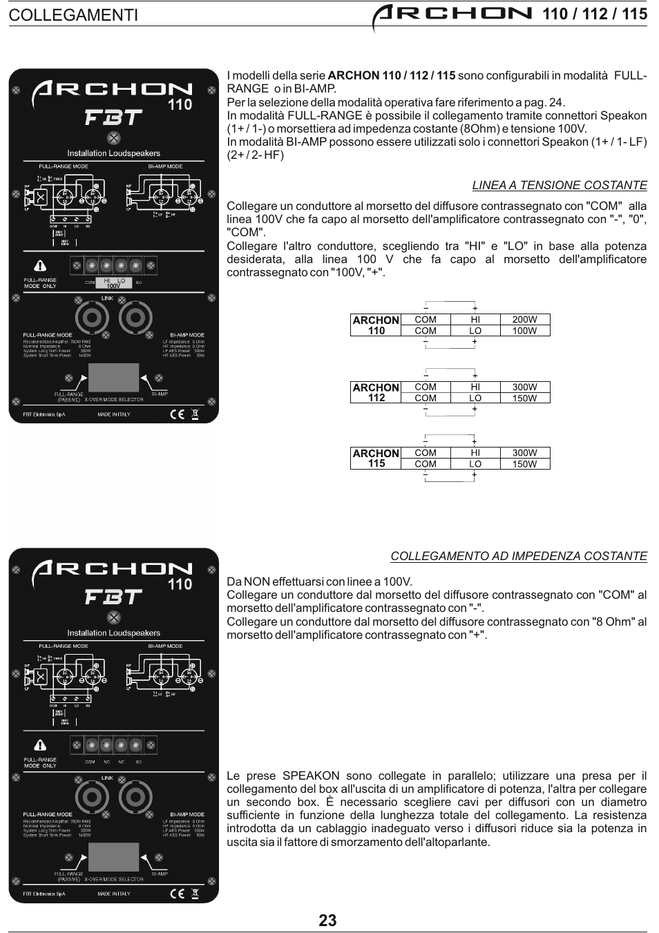 Archon, Collegamenti | FBT Archon User Manual | Page 26 / 116