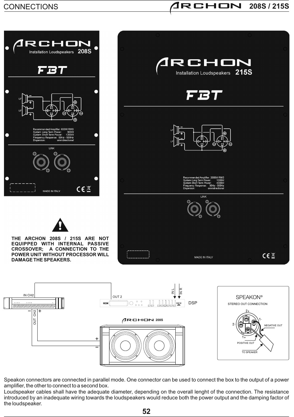 Archon, Connections | FBT Archon User Manual | Page 56 / 116