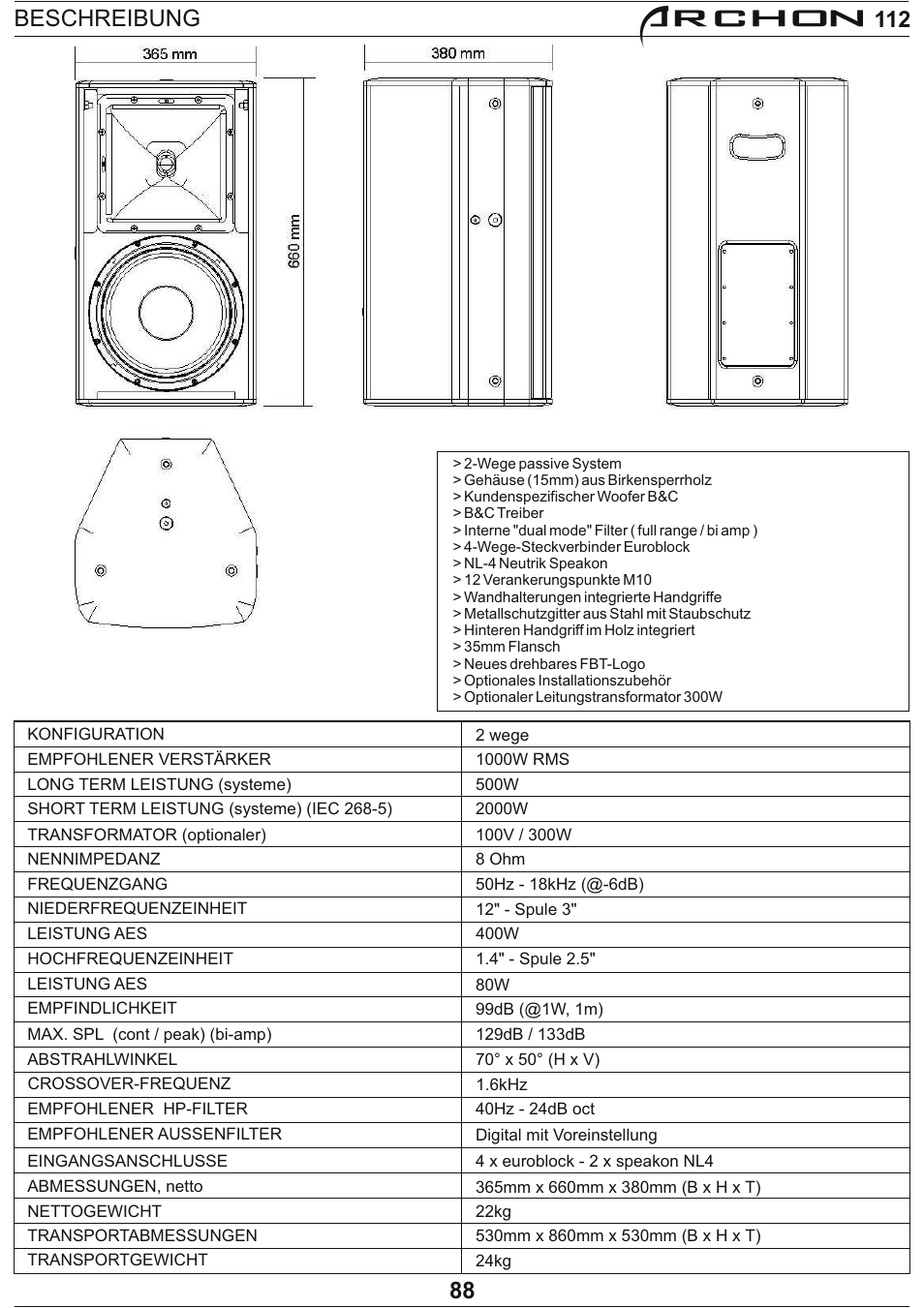 Archon, 88 beschreibung | FBT Archon User Manual | Page 94 / 116