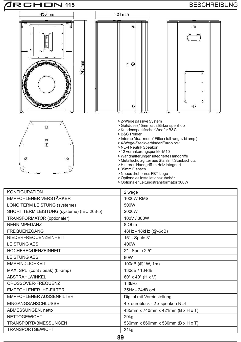 Archon, 89 beschreibung | FBT Archon User Manual | Page 95 / 116