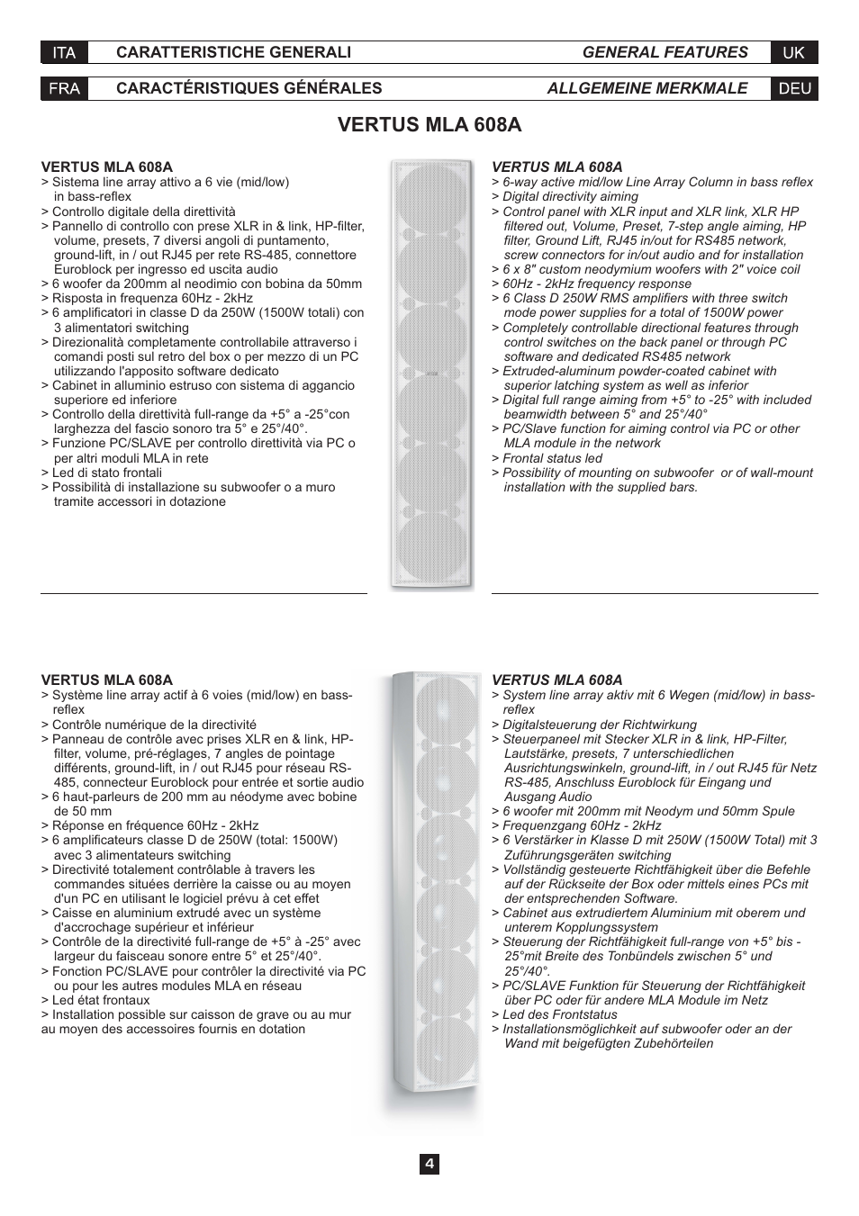 Vertus mla 608a | FBT MLA 801A User Manual | Page 6 / 24