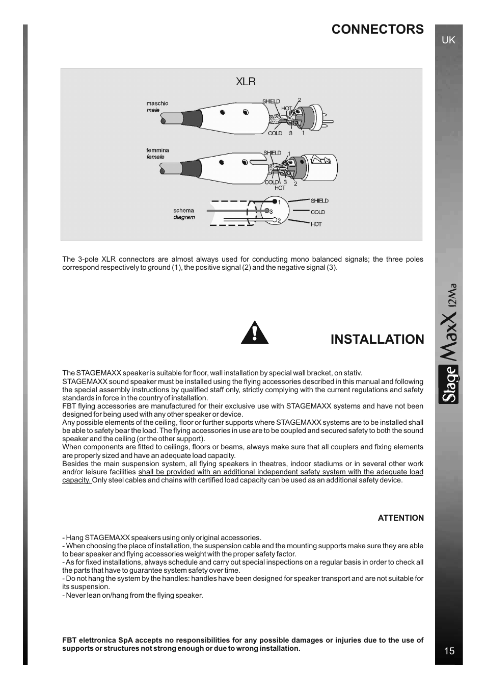 Sta e, Installation, Connectors | FBT StageMaxX User Manual | Page 19 / 44