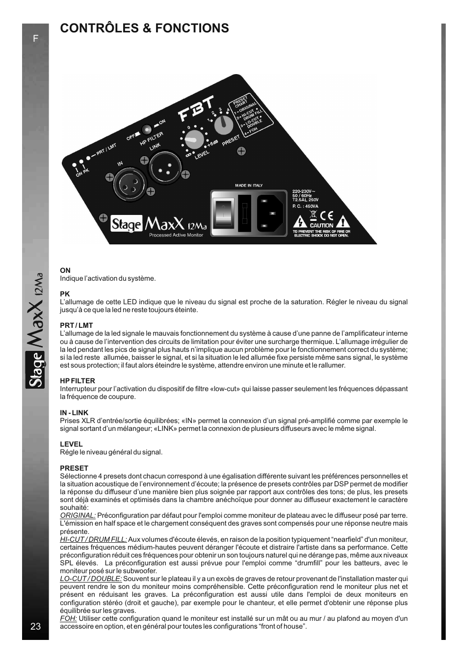 Sta e, Contrôles & fonctions, 12 m a | FBT StageMaxX User Manual | Page 28 / 44