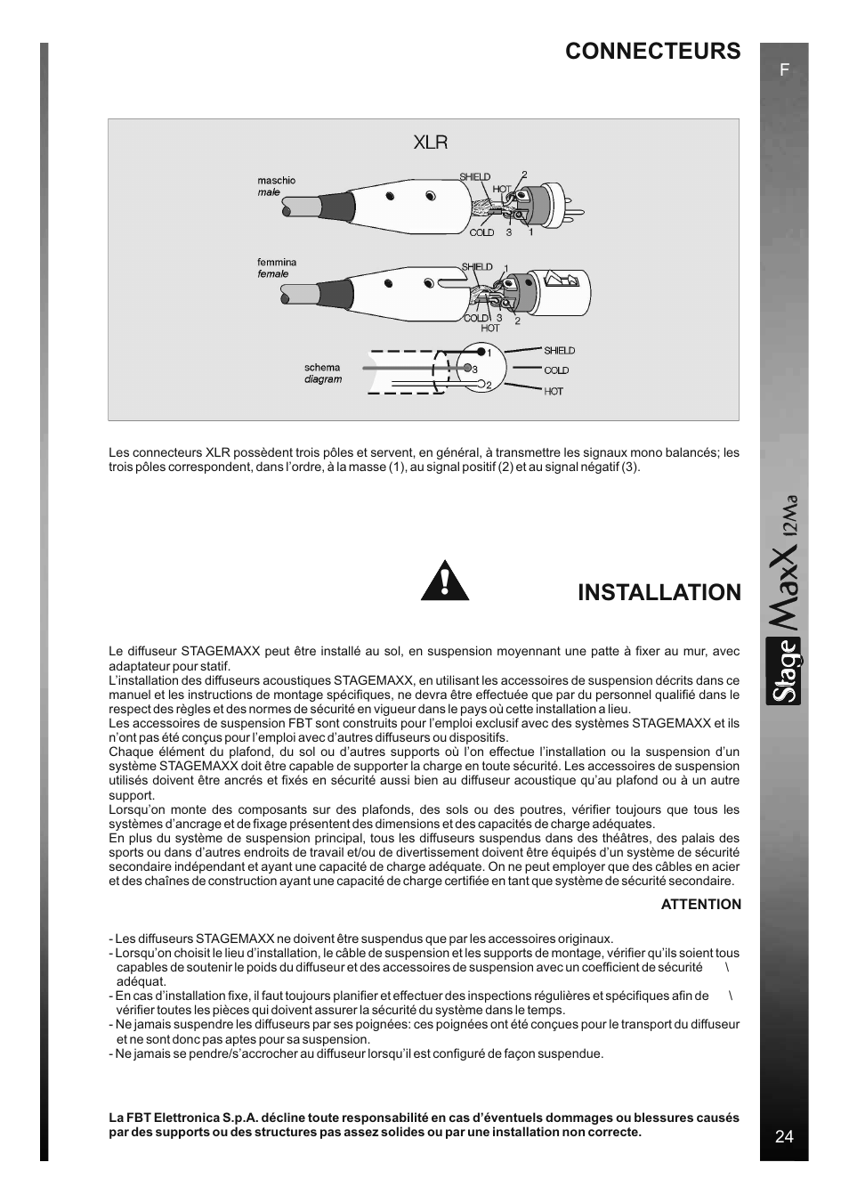 Sta e, Installation, Connecteurs | FBT StageMaxX User Manual | Page 29 / 44