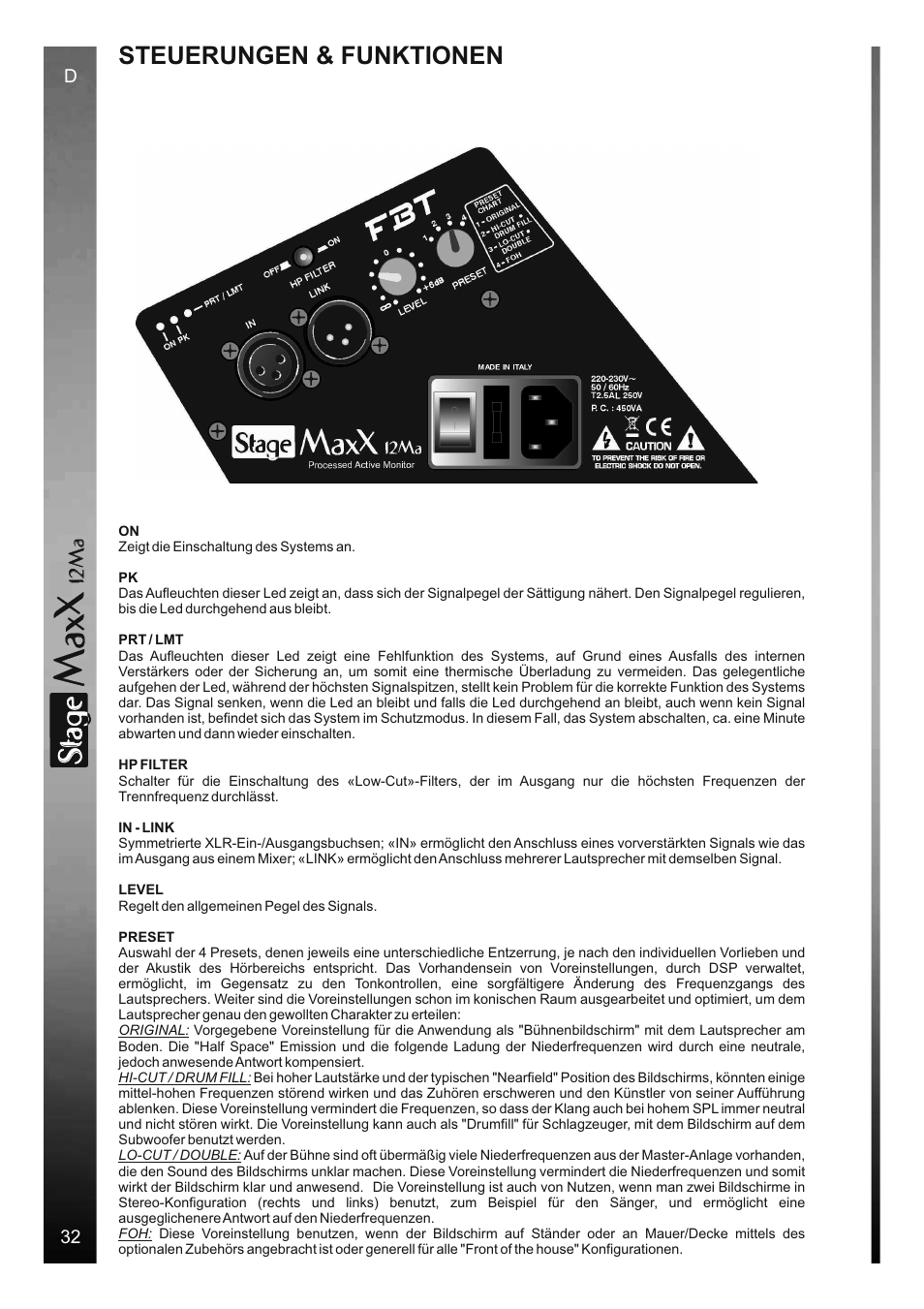 Sta e, Steuerungen & funktionen, 12 m a | FBT StageMaxX User Manual | Page 38 / 44