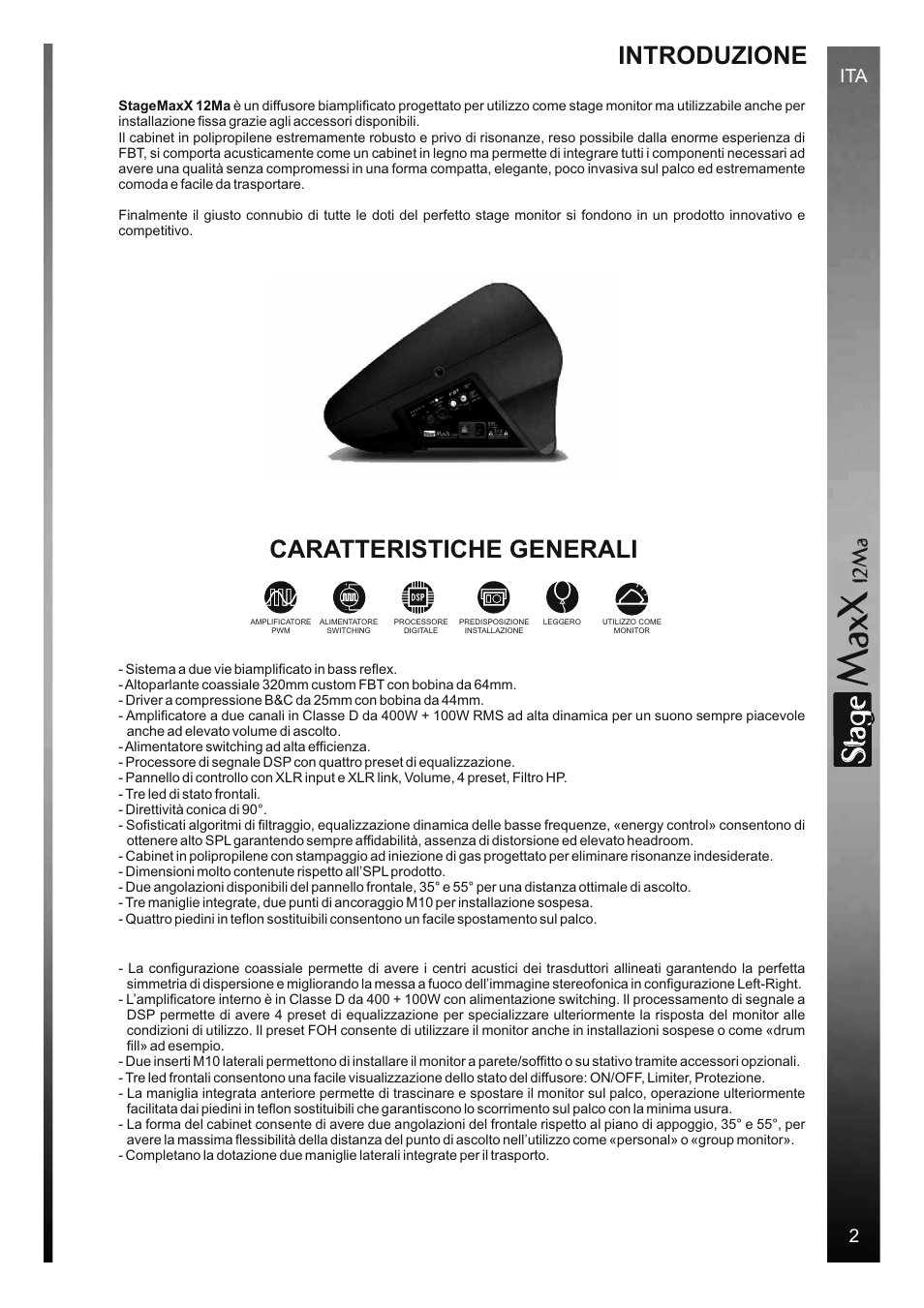 Sta e, Introduzione, Caratteristiche generali | 12 m a, 2ita | FBT StageMaxX User Manual | Page 5 / 44