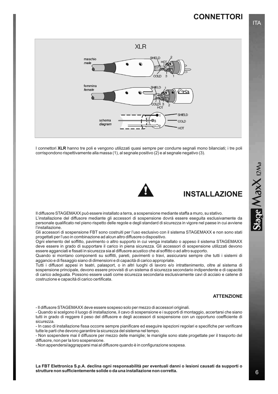 Sta e, Installazione, Connettori | FBT StageMaxX User Manual | Page 9 / 44