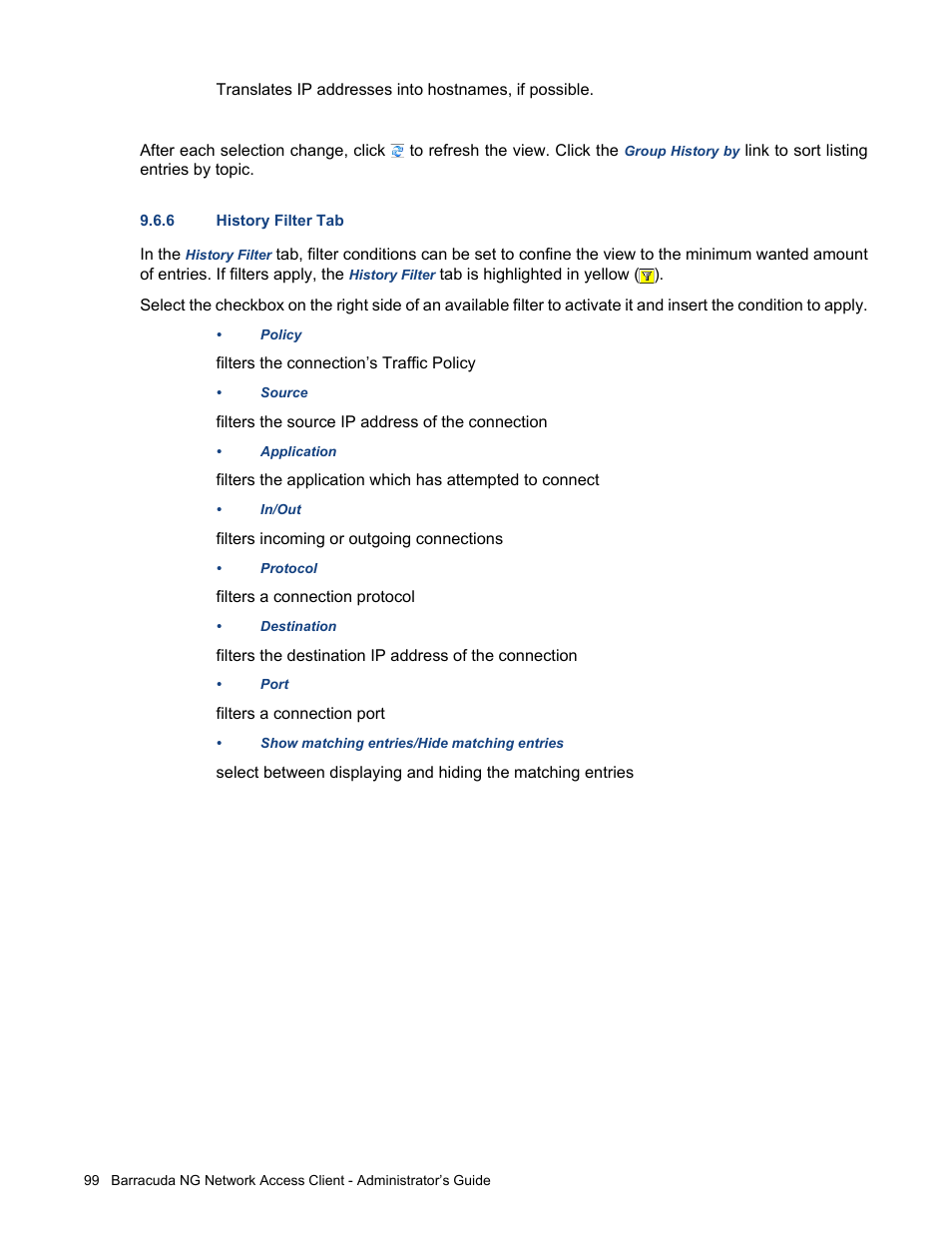 6 history filter tab | Barracuda Networks VERSION SP4 User Manual | Page 101 / 268