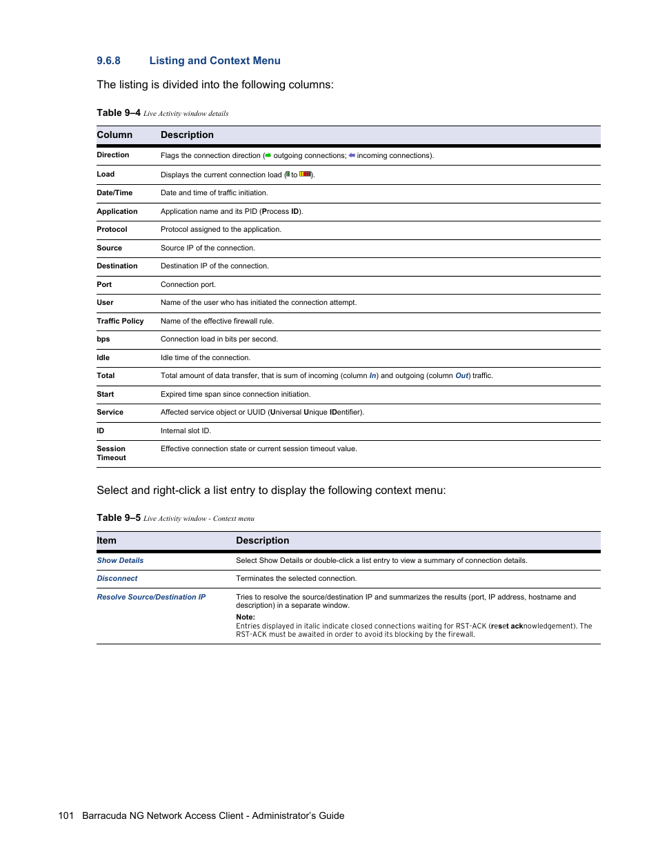 8 listing and context menu | Barracuda Networks VERSION SP4 User Manual | Page 103 / 268