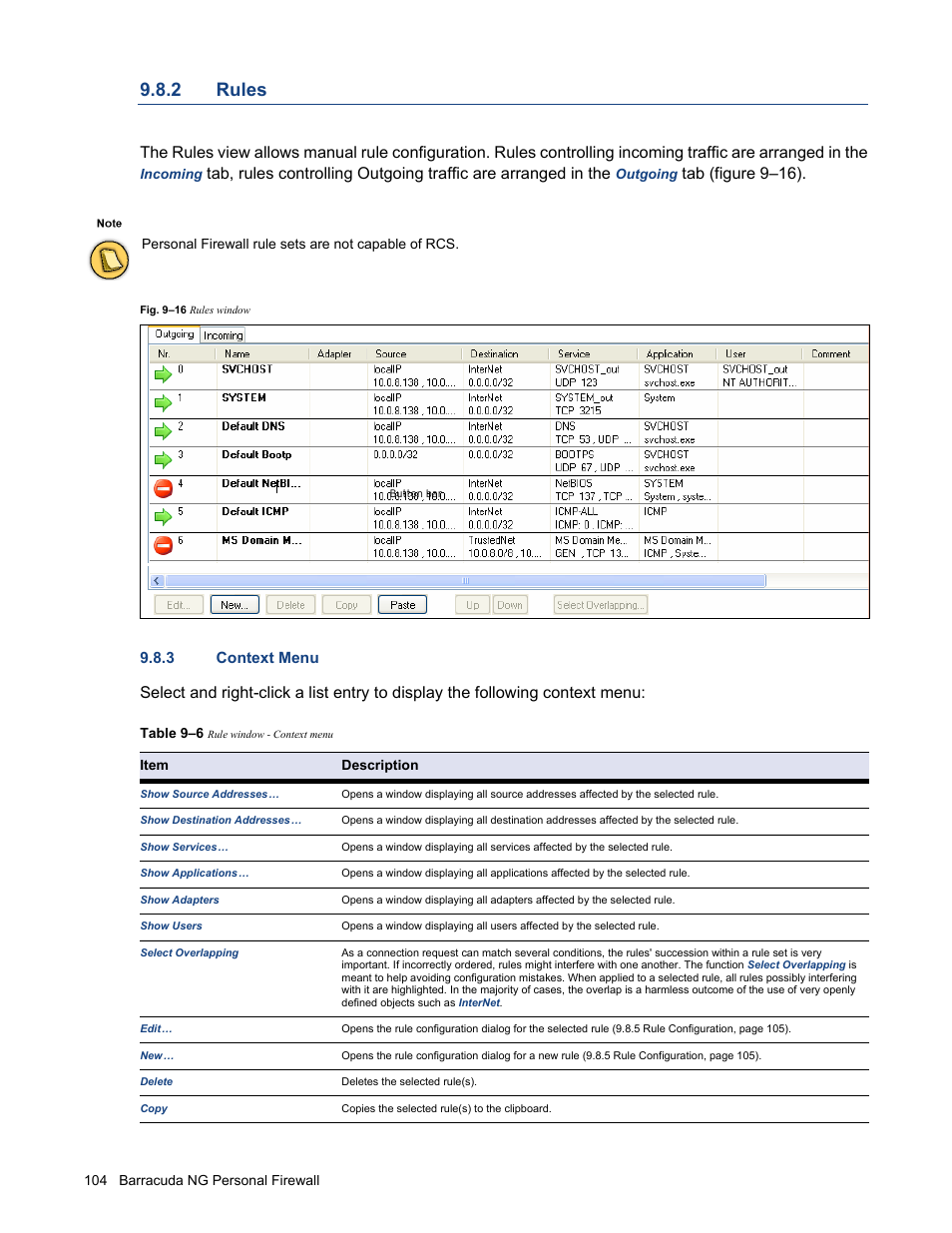2 rules, 3 context menu, Rules | Tab (figure 9–16) | Barracuda Networks VERSION SP4 User Manual | Page 106 / 268