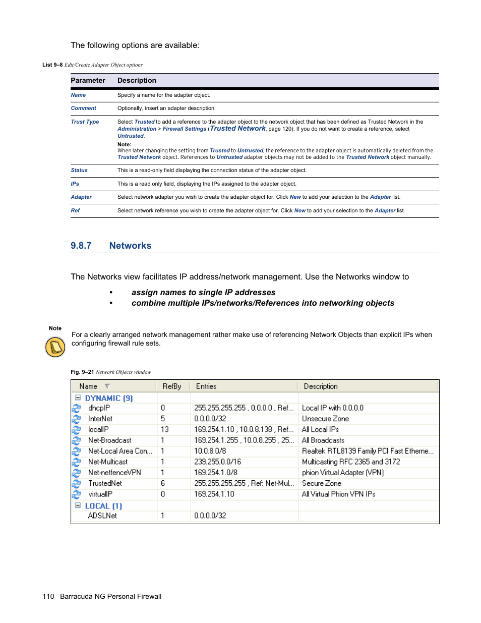 7 networks, Networks, The following options are available | Barracuda Networks VERSION SP4 User Manual | Page 112 / 268