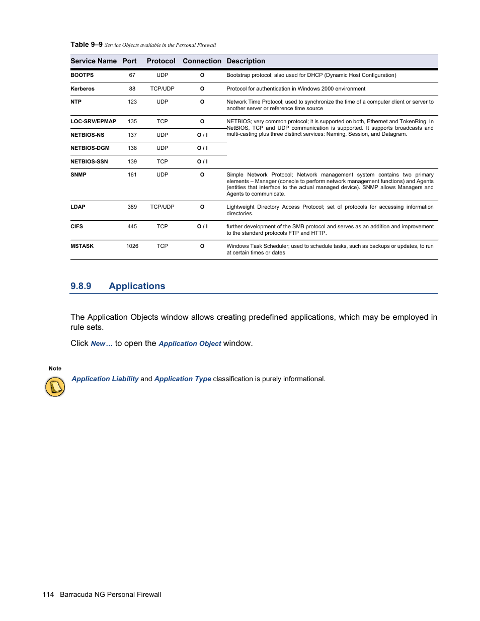 9 applications, Applications, Window | Barracuda Networks VERSION SP4 User Manual | Page 116 / 268