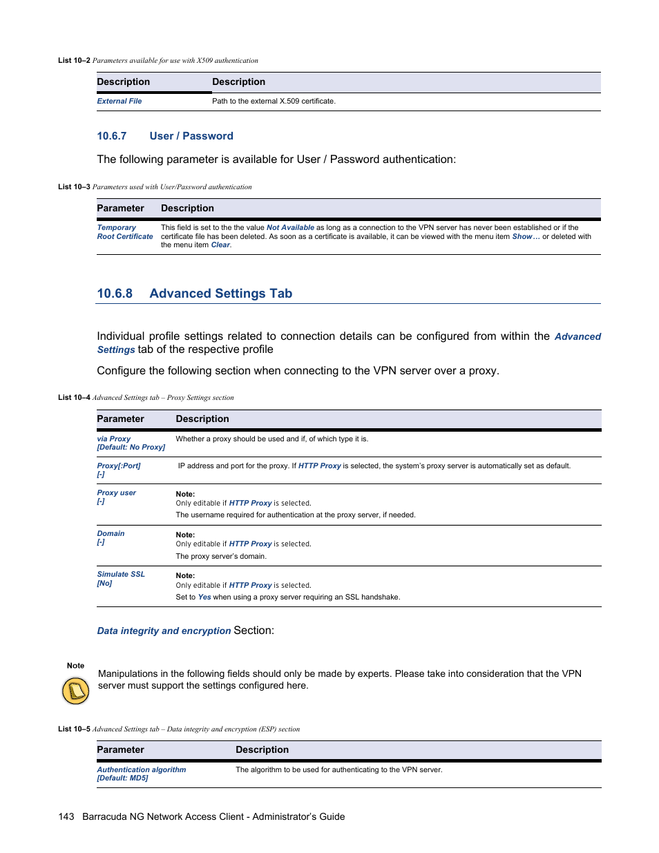 7 user / password, 8 advanced settings tab, Advanced settings tab | Barracuda Networks VERSION SP4 User Manual | Page 145 / 268