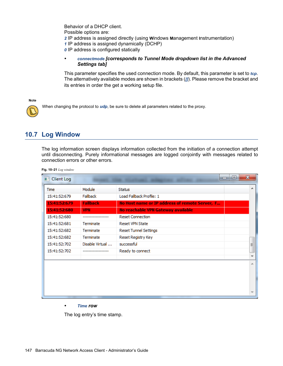 7 log window, Log window | Barracuda Networks VERSION SP4 User Manual | Page 149 / 268