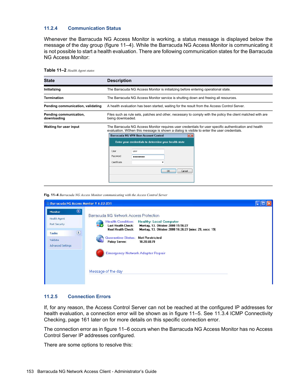 4 communication status, 5 connection errors | Barracuda Networks VERSION SP4 User Manual | Page 155 / 268