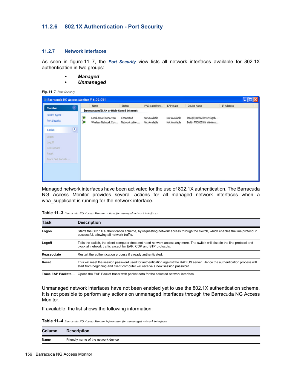 6 802.1x authentication - port security, 7 network interfaces, 1x authentication - port security | Barracuda Networks VERSION SP4 User Manual | Page 158 / 268