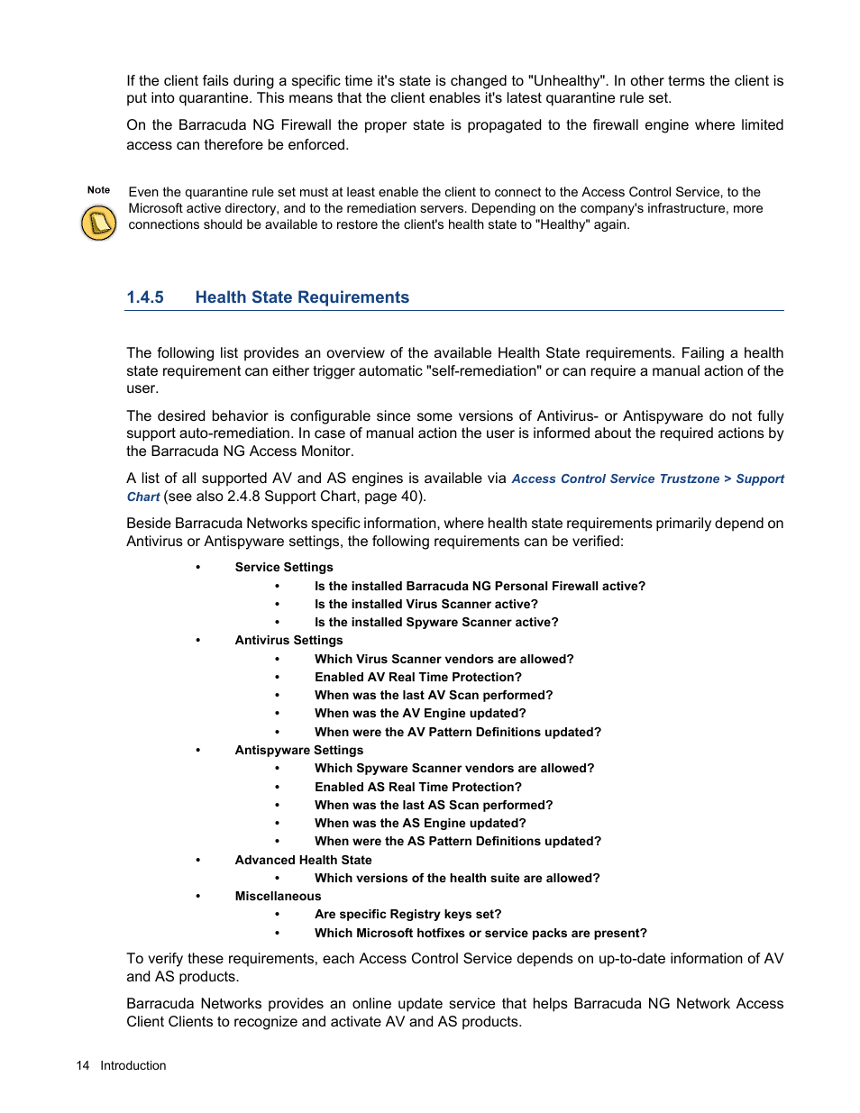 5 health state requirements, Health state requirements | Barracuda Networks VERSION SP4 User Manual | Page 16 / 268