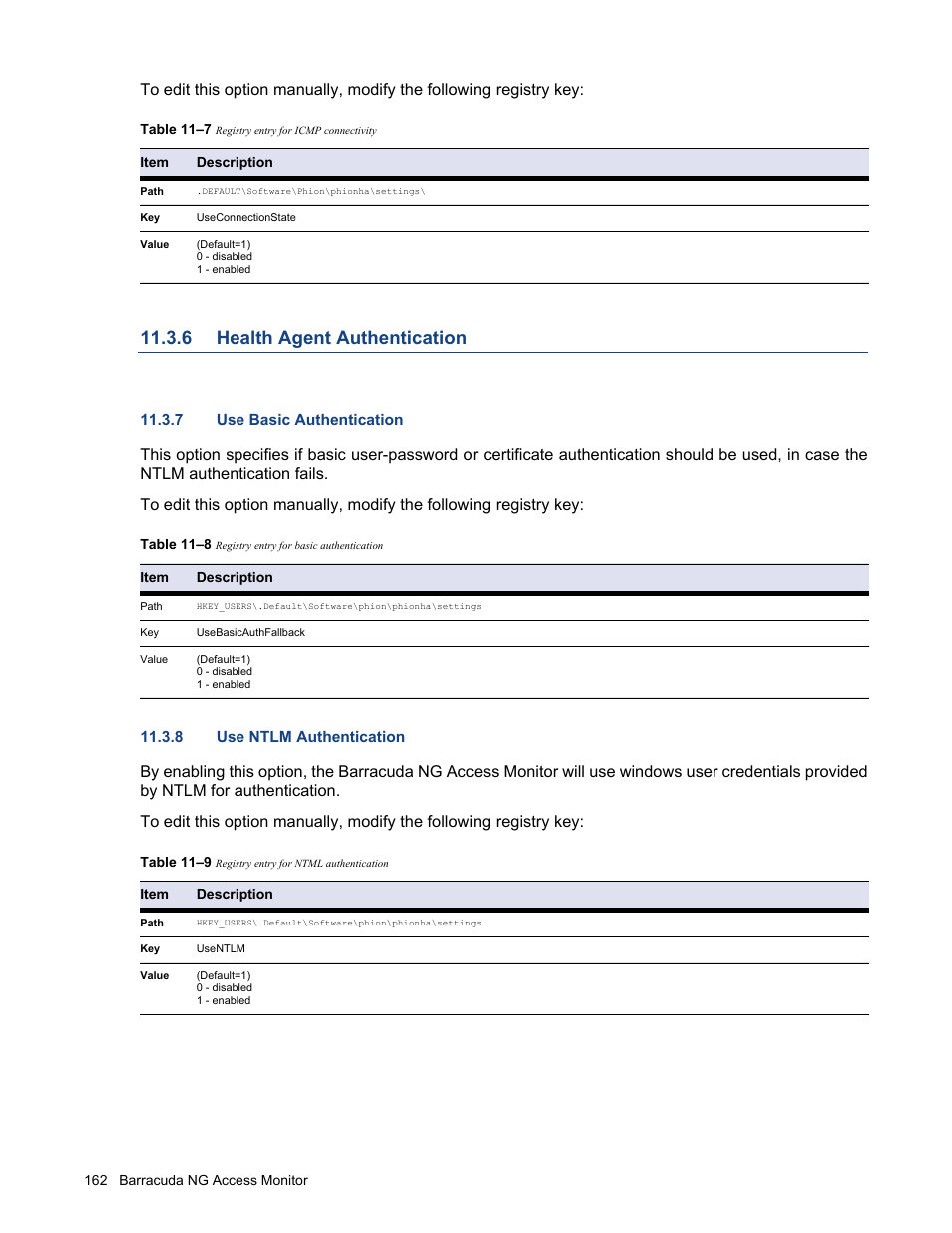 6 health agent authentication, 7 use basic authentication, 8 use ntlm authentication | Health agent authentication | Barracuda Networks VERSION SP4 User Manual | Page 164 / 268