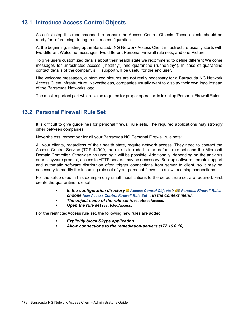 1 introduce access control objects, 2 personal firewall rule set, Introduce access control objects | Personal firewall rule set | Barracuda Networks VERSION SP4 User Manual | Page 175 / 268
