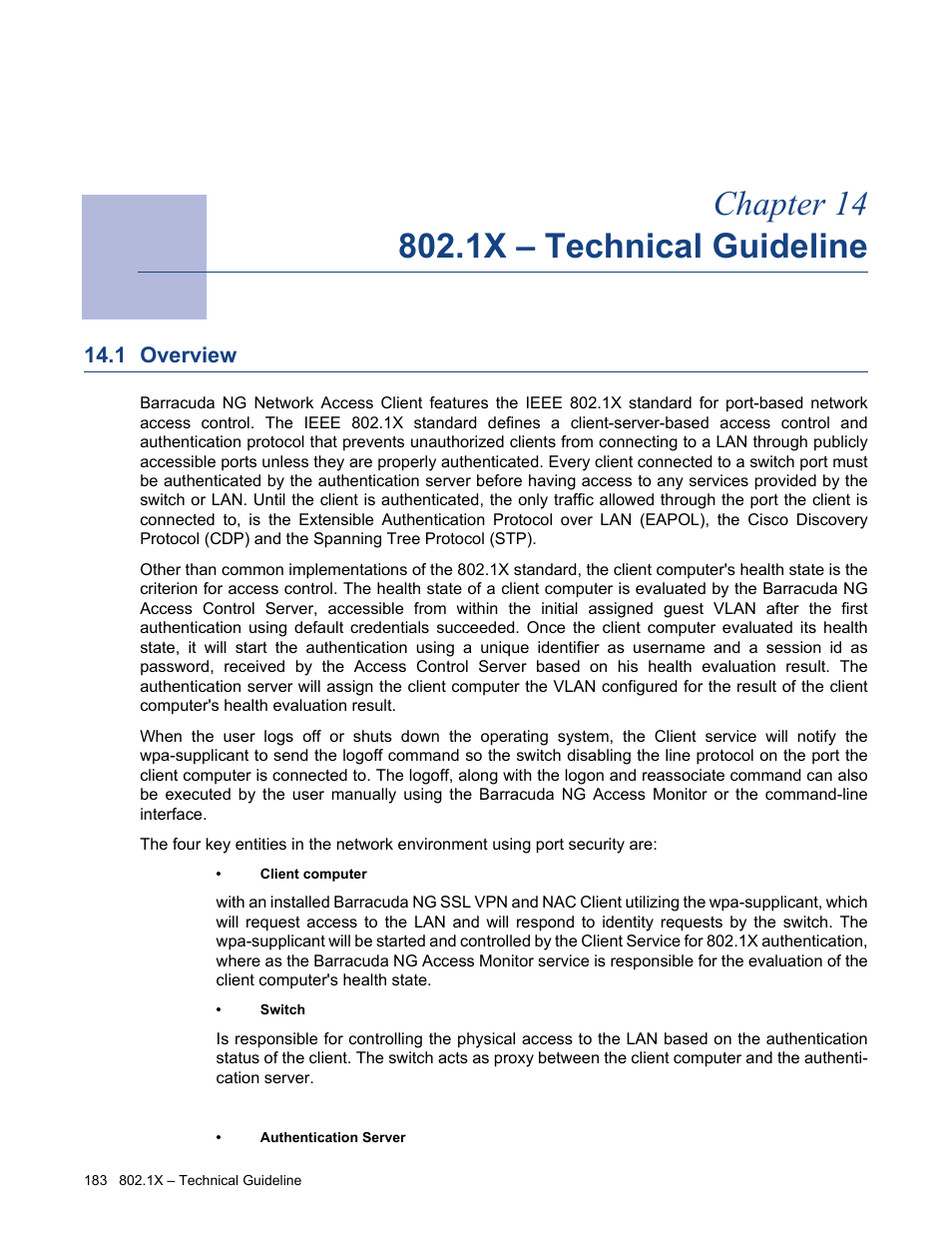 1x – technical guideline, 1 overview, Chapter 14 - 802.1x – technical guideline | Overview | Barracuda Networks VERSION SP4 User Manual | Page 185 / 268