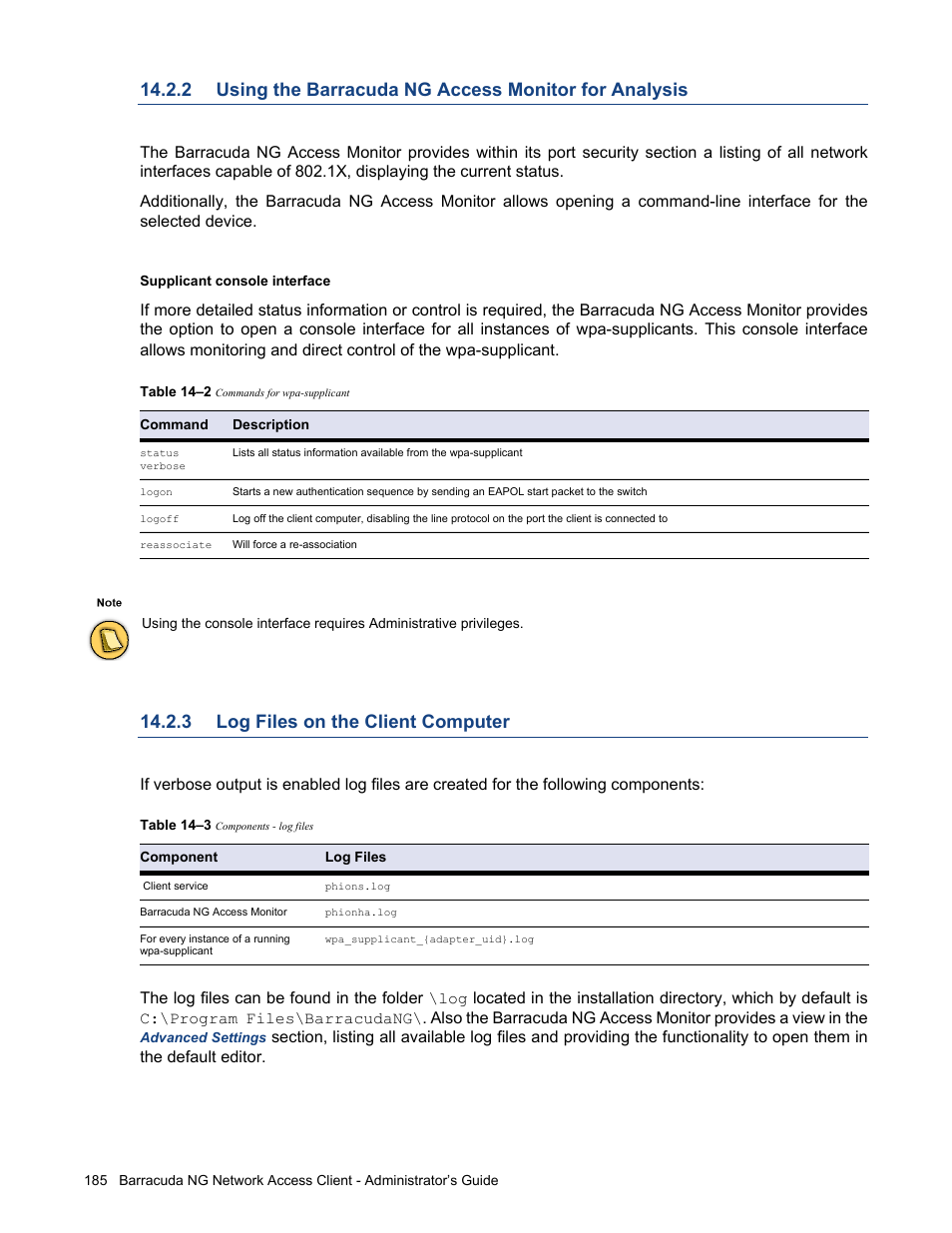 3 log files on the client computer, Using the barracuda ng access monitor for analysis, Log files on the client computer | Barracuda Networks VERSION SP4 User Manual | Page 187 / 268