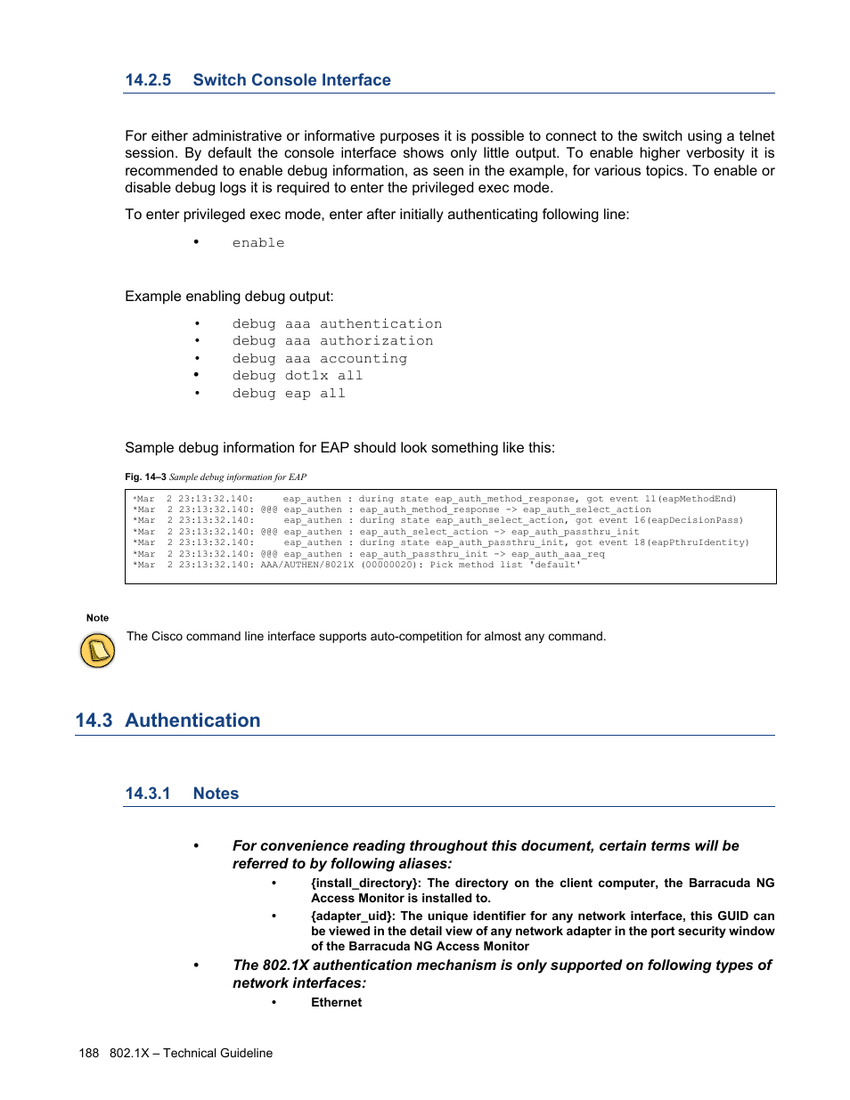 5 switch console interface, 3 authentication, 1 notes | Switch console interface, Authentication, Notes | Barracuda Networks VERSION SP4 User Manual | Page 190 / 268