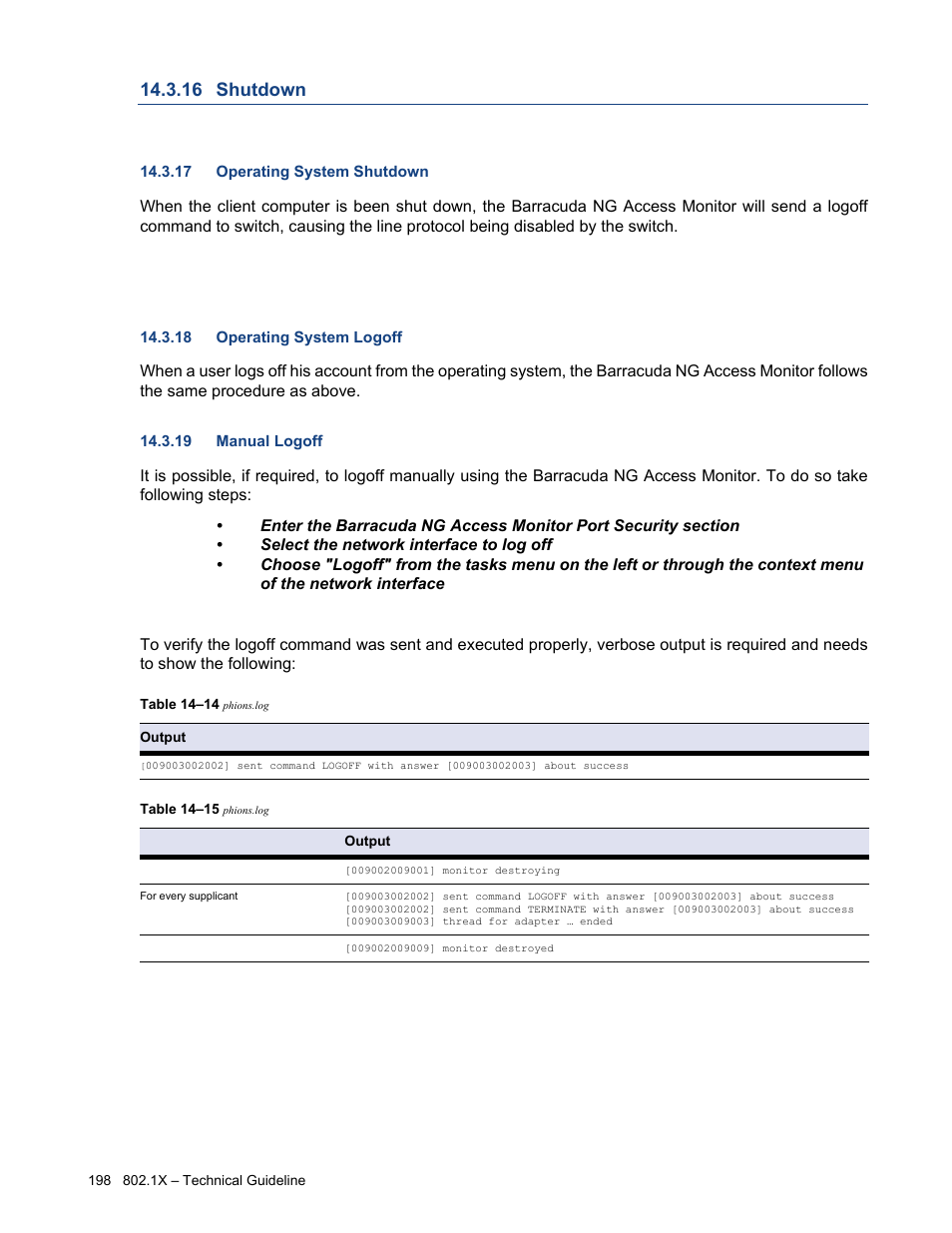 16 shutdown, 17 operating system shutdown, 18 operating system logoff | 19 manual logoff, Shutdown | Barracuda Networks VERSION SP4 User Manual | Page 200 / 268