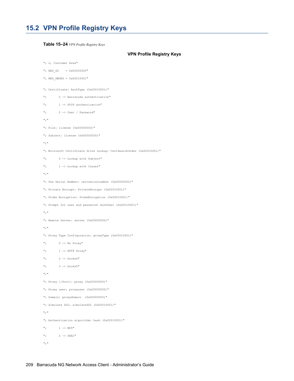 2 vpn profile registry keys, Vpn profile registry keys, Table 15–24 | Barracuda Networks VERSION SP4 User Manual | Page 211 / 268