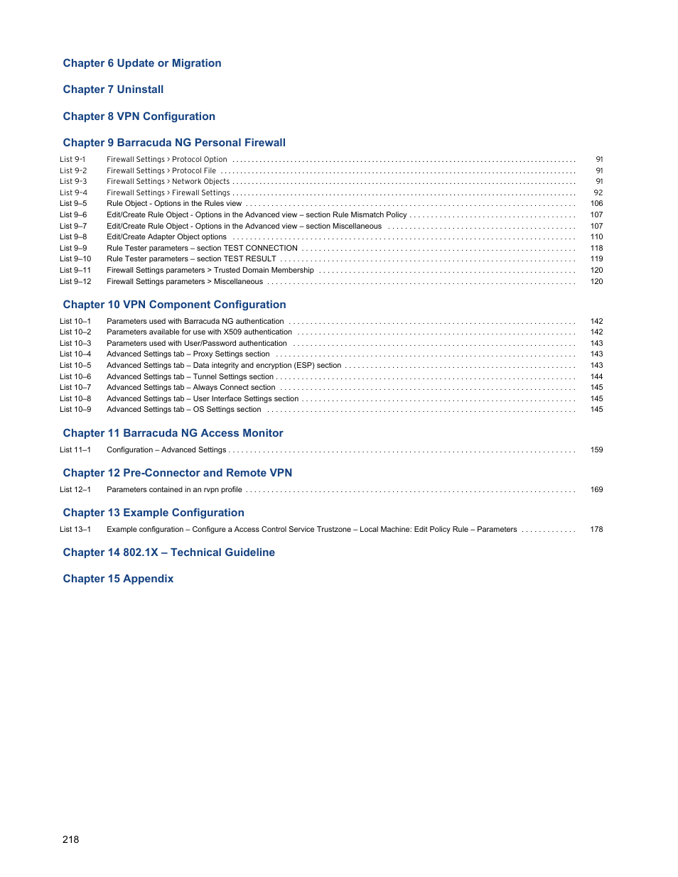 Chapter 10 vpn component configuration, Chapter 11 barracuda ng access monitor, Chapter 12 pre-connector and remote vpn | Chapter 13 example configuration | Barracuda Networks VERSION SP4 User Manual | Page 220 / 268