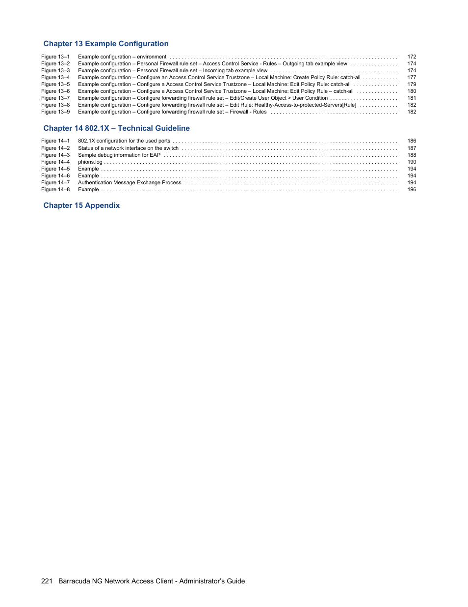 Chapter 13 example configuration, Chapter 15 appendix | Barracuda Networks VERSION SP4 User Manual | Page 223 / 268