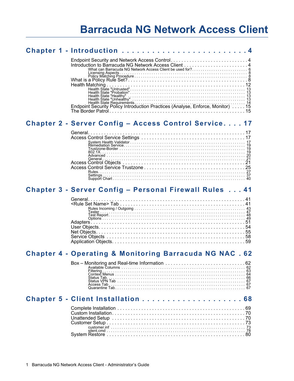 Barracuda ng network access client, Chapter 1 - introduction, Chapter 2 - server config – access control service | Chapter 5 - client installation | Barracuda Networks VERSION SP4 User Manual | Page 3 / 268