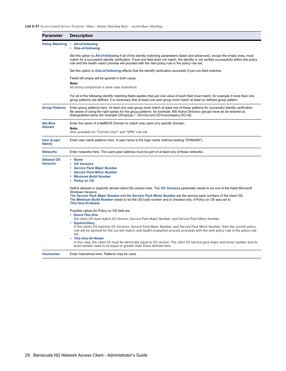 Parameter description | Barracuda Networks VERSION SP4 User Manual | Page 31 / 268