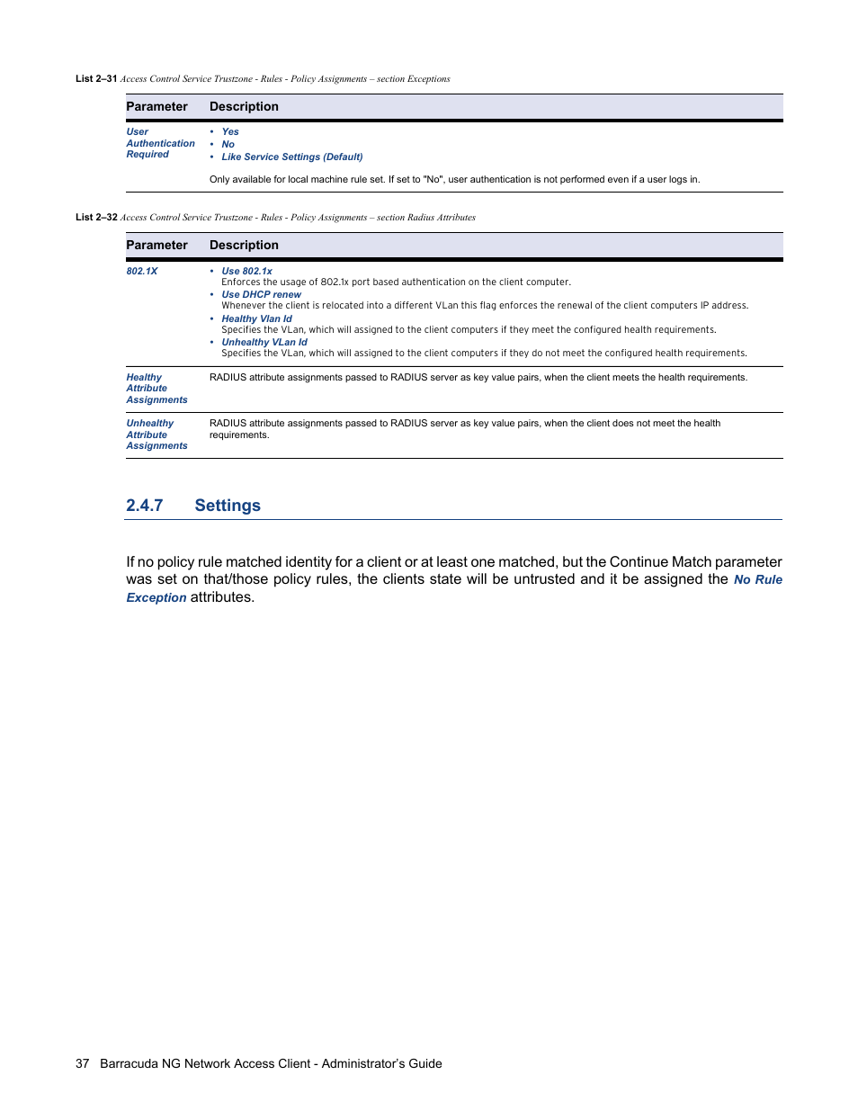 7 settings, Settings, Attributes | Barracuda Networks VERSION SP4 User Manual | Page 39 / 268