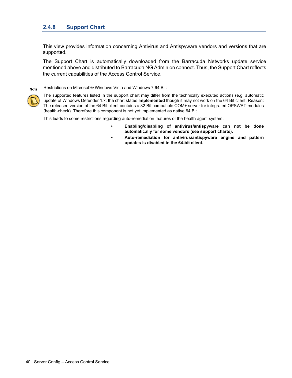 8 support chart, Support chart | Barracuda Networks VERSION SP4 User Manual | Page 42 / 268