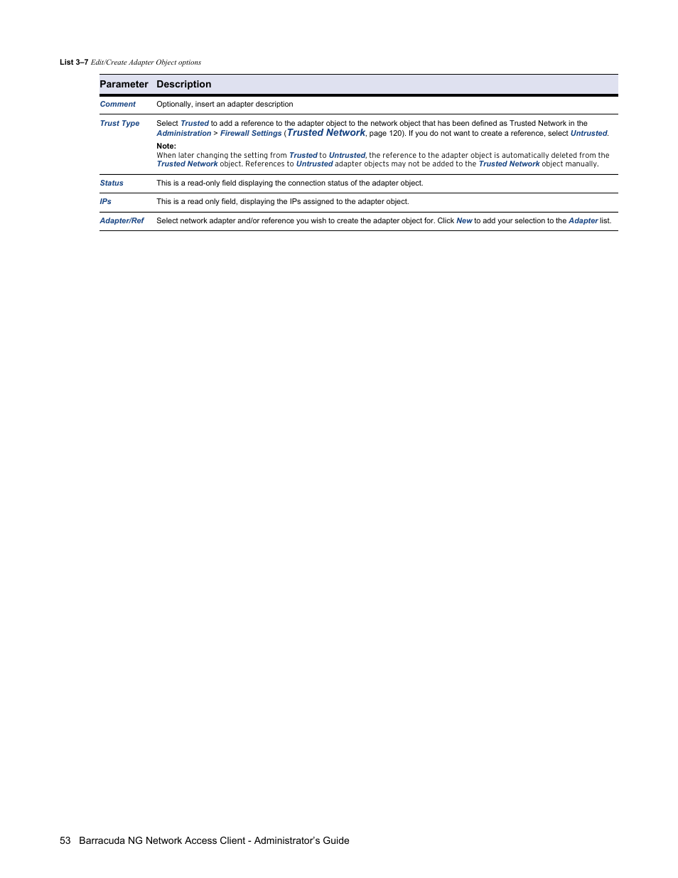 Trusted network, Parameter description | Barracuda Networks VERSION SP4 User Manual | Page 55 / 268