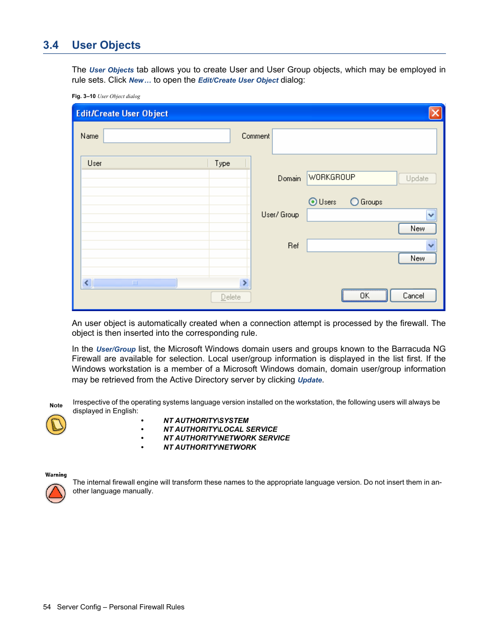 4 user objects, User objects | Barracuda Networks VERSION SP4 User Manual | Page 56 / 268