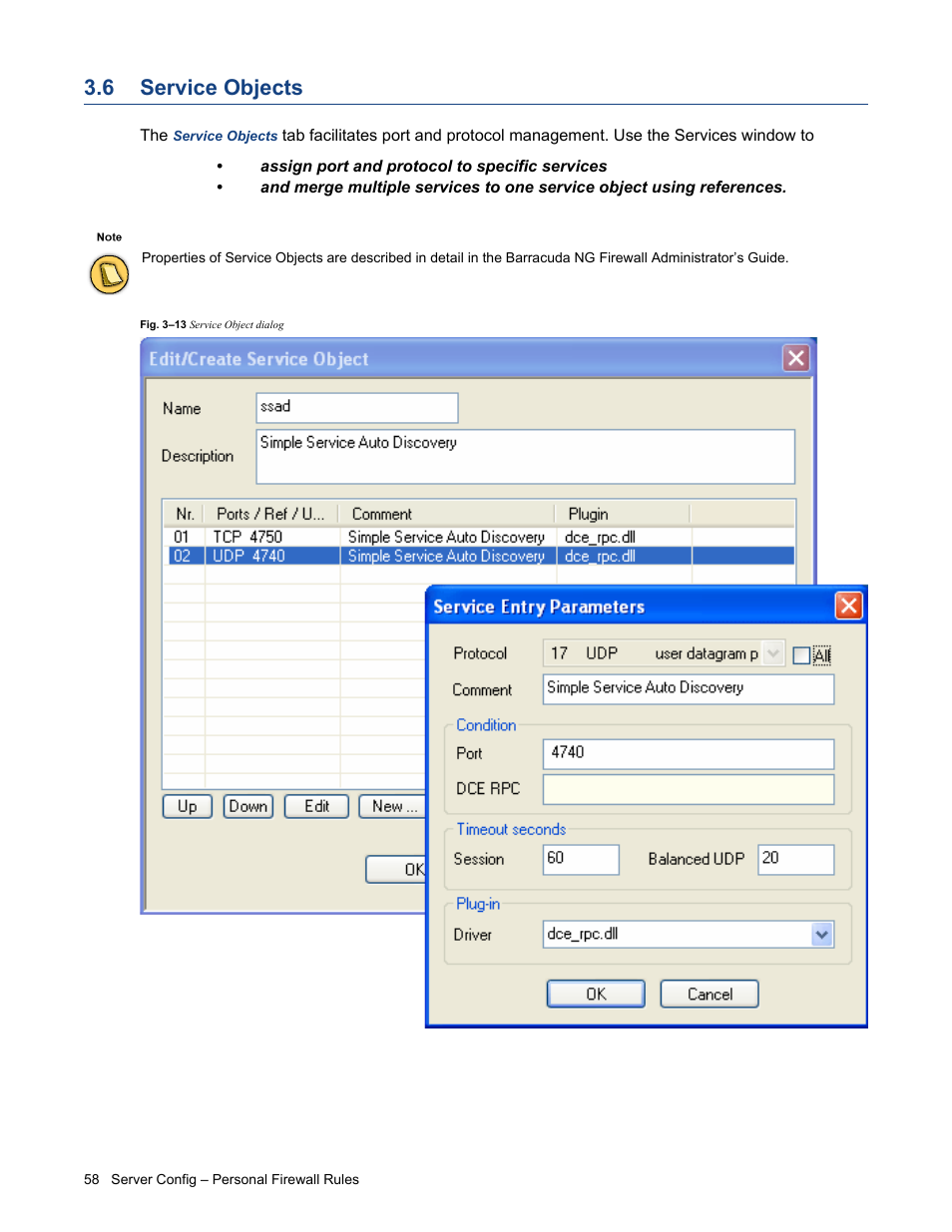 6 service objects, Service objects | Barracuda Networks VERSION SP4 User Manual | Page 60 / 268