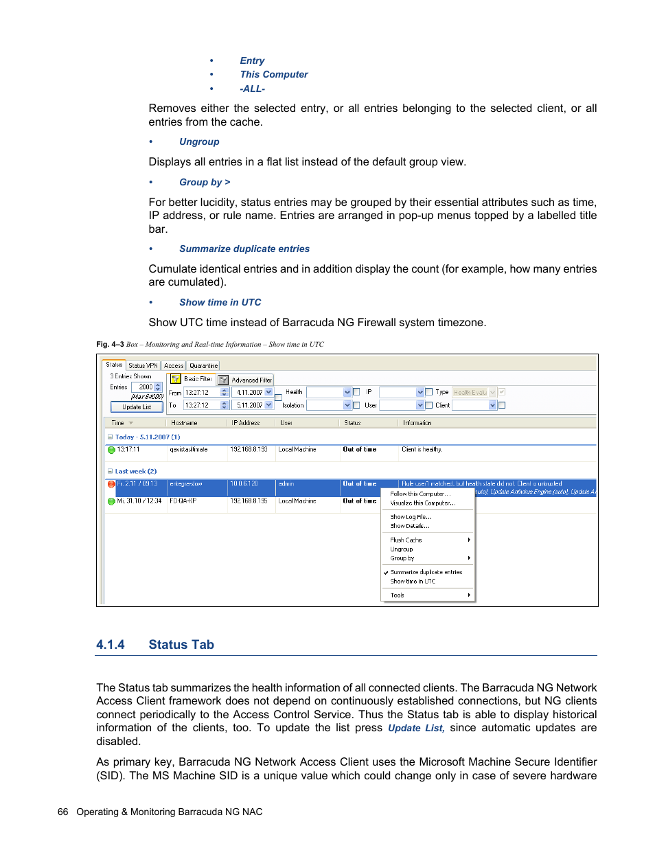 4 status tab, Status tab | Barracuda Networks VERSION SP4 User Manual | Page 68 / 268
