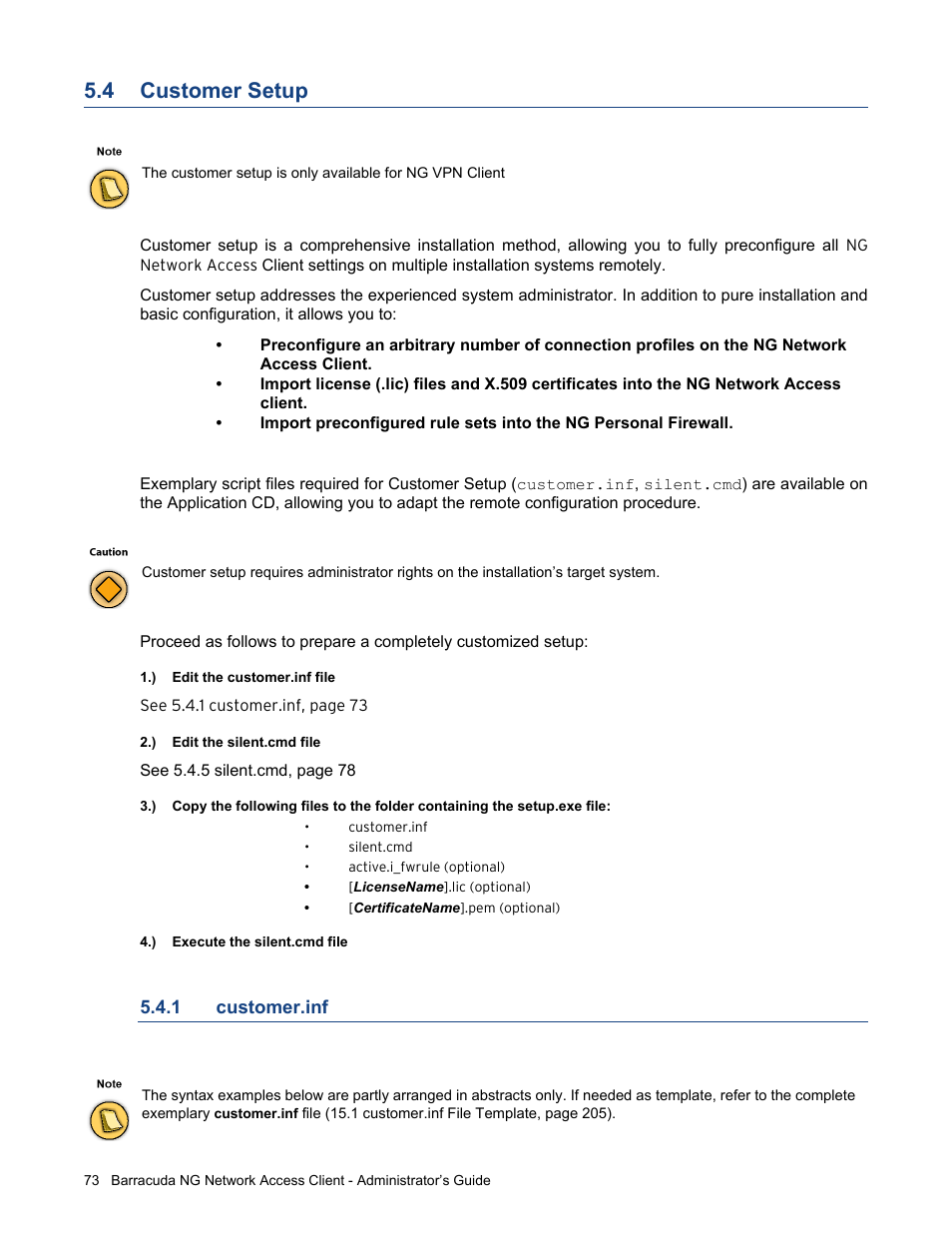 4 customer setup, 1 customer.inf, Customer setup | Customer.inf | Barracuda Networks VERSION SP4 User Manual | Page 75 / 268