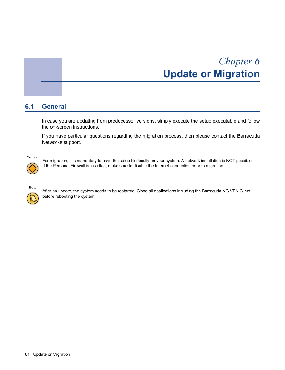 Update or migration, 1 general, Chapter 6 - update or migration | General, Chapter 6 update or migration | Barracuda Networks VERSION SP4 User Manual | Page 83 / 268