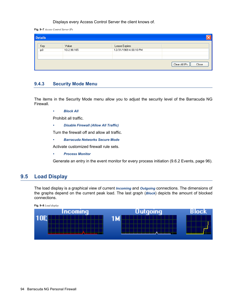 3 security mode menu, 5 load display, Security mode menu | Load display | Barracuda Networks VERSION SP4 User Manual | Page 96 / 268