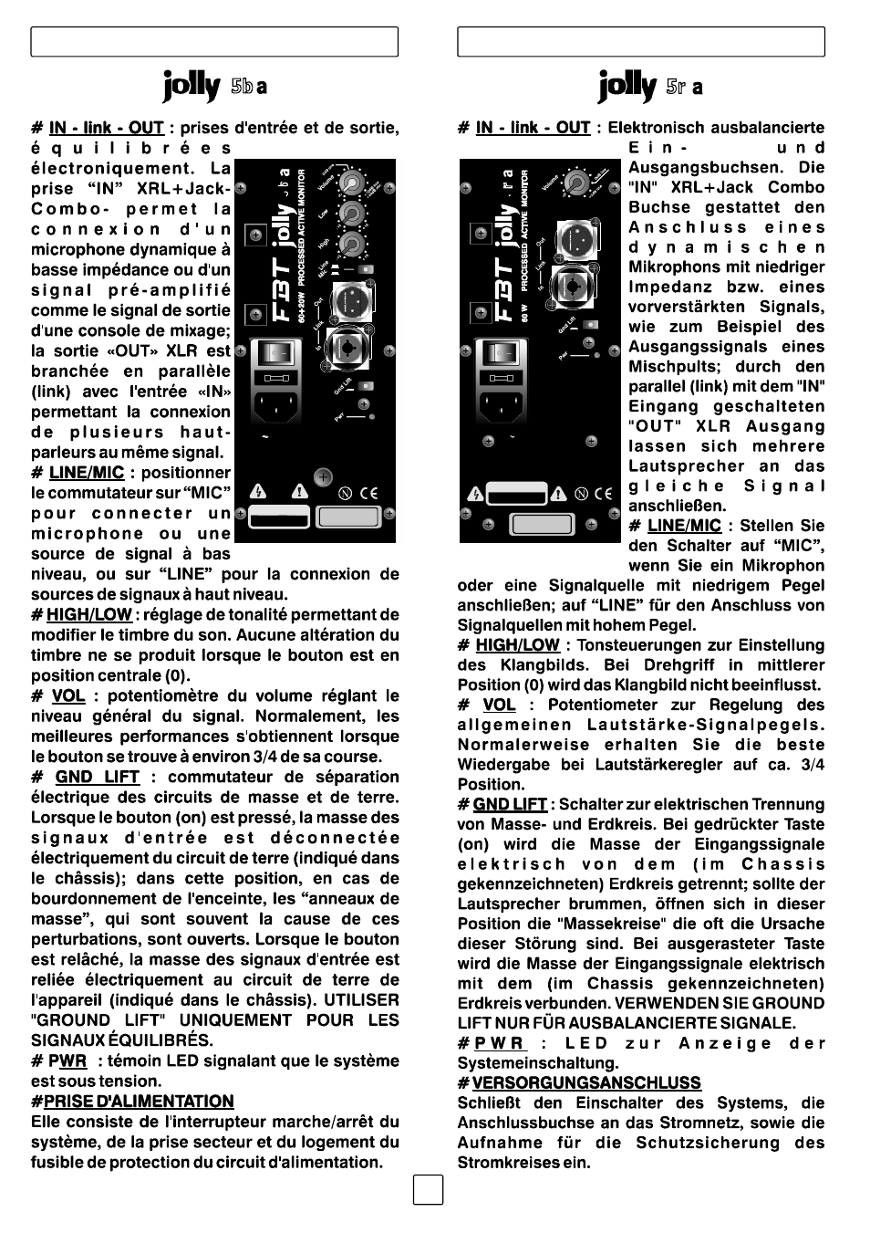 Panneau connexions buchsenfeld | FBT JOLLY5 User Manual | Page 8 / 24