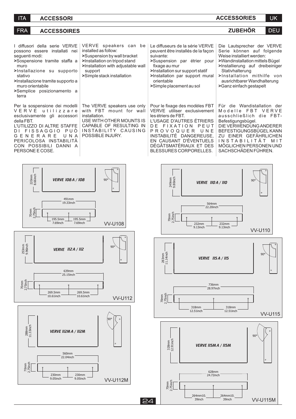 Vv-u108, Vv-u110, Vv-u112 | Vv-u115, Vv-u112m, Vv-u115m | FBT VERVE 2012 User Manual | Page 26 / 44