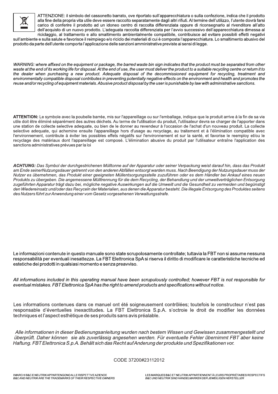 FBT VERVE 2012 User Manual | Page 44 / 44