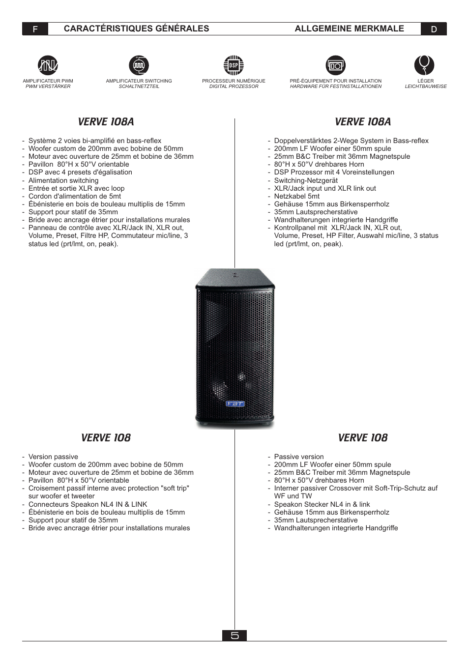 Verve 108, Verve 108a | FBT VERVE 2012 User Manual | Page 7 / 44