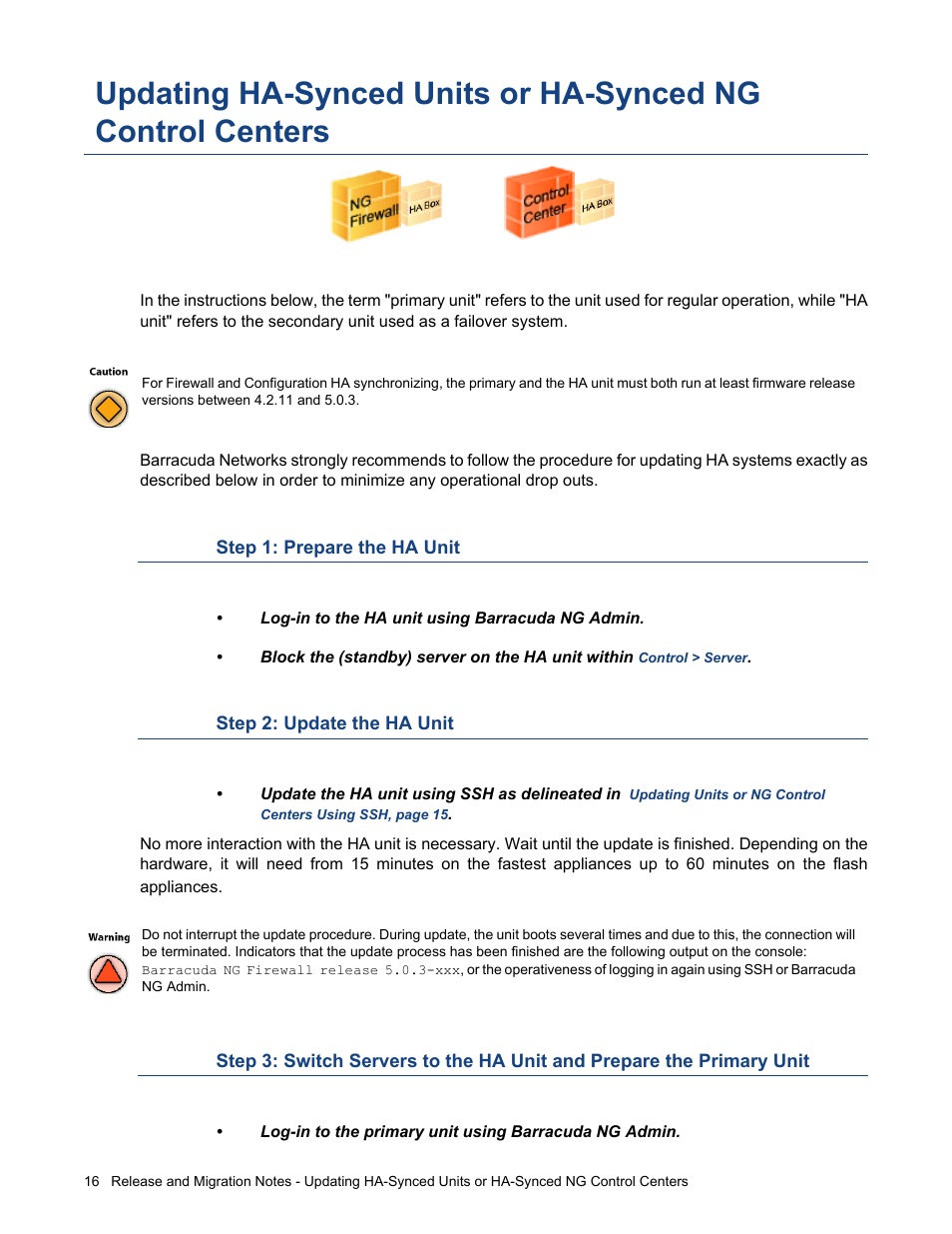 Then proceed to, Updating ha-synced units or | Barracuda Networks NG FIREWALL 5.0.3 User Manual | Page 16 / 24