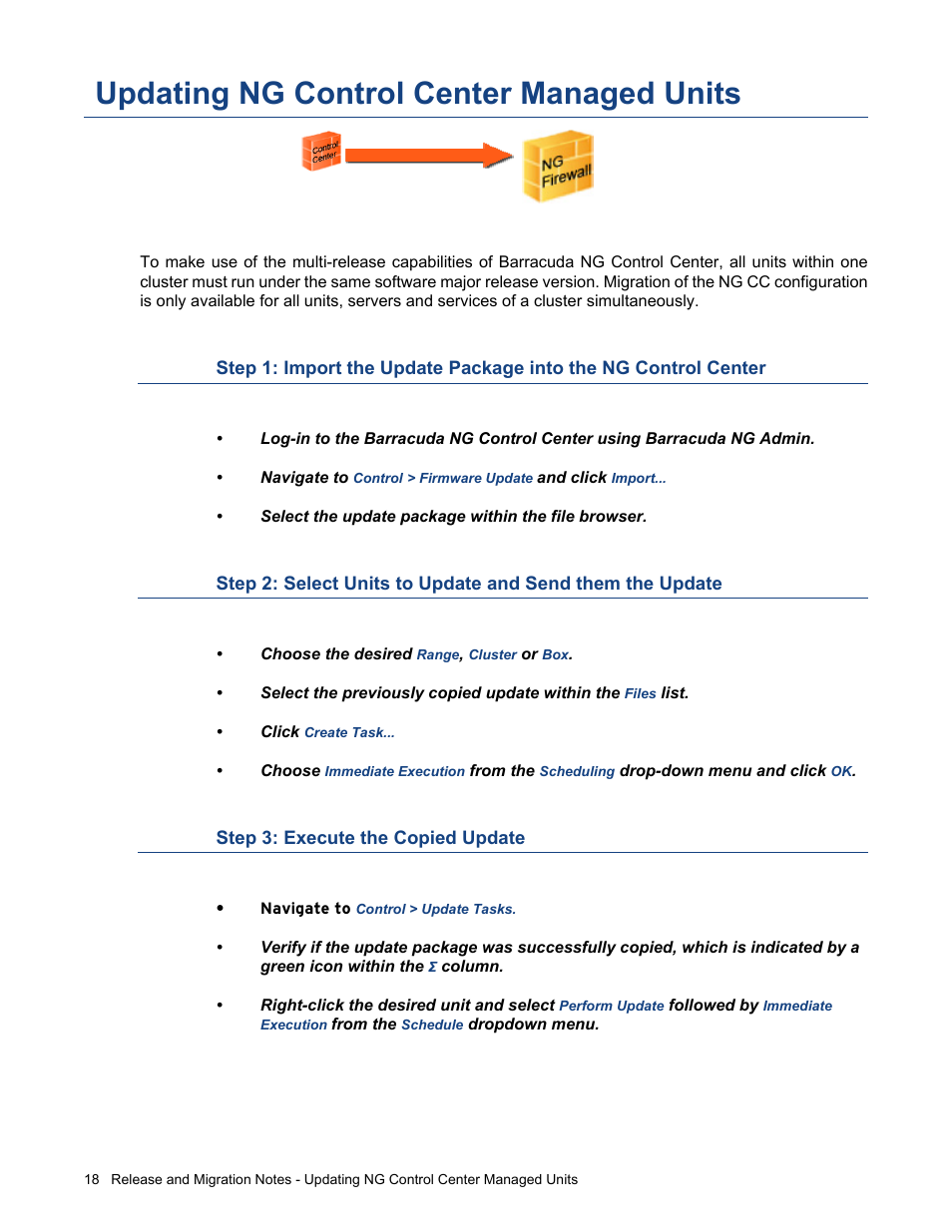 Updating ng control center managed units, Updating ng control | Barracuda Networks NG FIREWALL 5.0.3 User Manual | Page 18 / 24